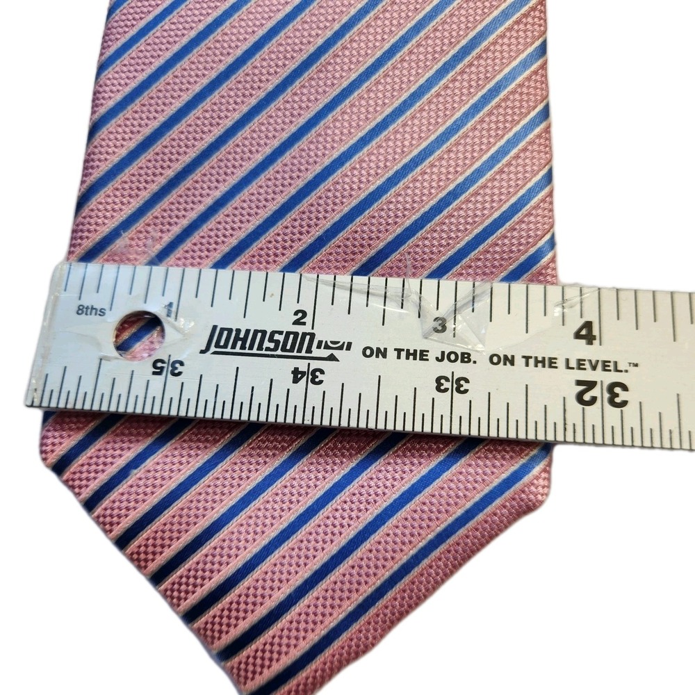 Tasso Elba 100% Silk Striped Repp Tie Hand‎ Made Pink Blue Stripes Mens Necktie